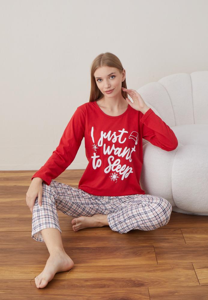 Pijama Dama Craciun ,maneca lunga ,pantaloni lungi,Engros